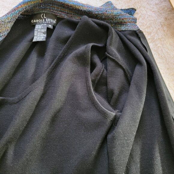 VTG Carole Little Wool Blend KnitJacket Dress Set Black With Multicolor Trim M - Picture 9 of 16